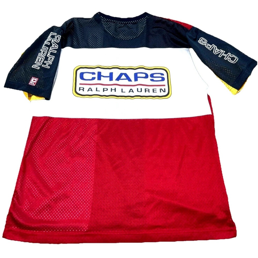 Vintage Ralph Lauren Chaps Shirt Men Medium Red White Blue Jersey Tee Flag‎ Y2K